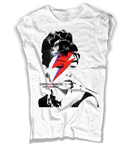 T-Shirt Damen Weiß Just Can't Get Enough - Just Like a Rainbow You Know You Set Me Free - Depeche Shirt - Linie Amazink - Flammige Baumwolle (Slub) 150 g/m², Bianco, Medium von 3styler