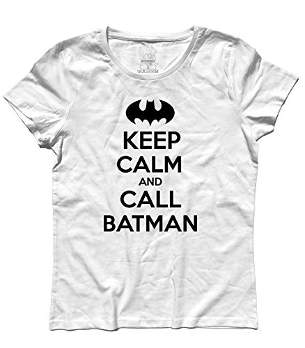 T-Shirt für Damen Keep Calm And Call Batman - Gotham City - Linie Classic - 100% Baumwolle 185 g/m², Weiß, Medium von 3styler