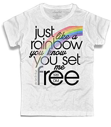 T-Shirt für Herren, Weiß, Just Can't Get Enough - Just Like a Rainbow You Know You Set Me Free - Depeche Shirt - Linie Amazink - Flammige Baumwolle (Slub) 150 g/m², Bianco, Small von 3styler