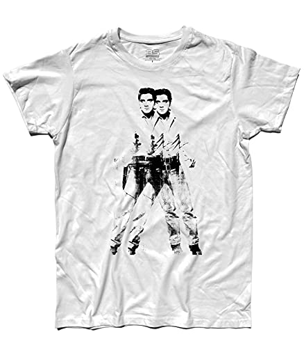 3stylershop T-Shirt Herren Elvis Doppelt Inspiriert Ad Andy Warhol - Weiß, S von 3stylershop