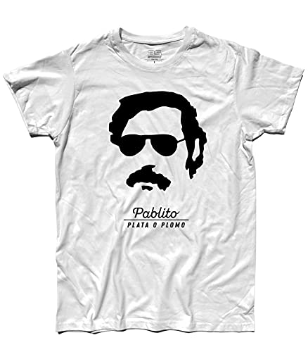 3stylershop T-Shirt Herren Pablo Escobar Spruch Pablito - Plata O Plomo - Weiß, M von 3stylershop