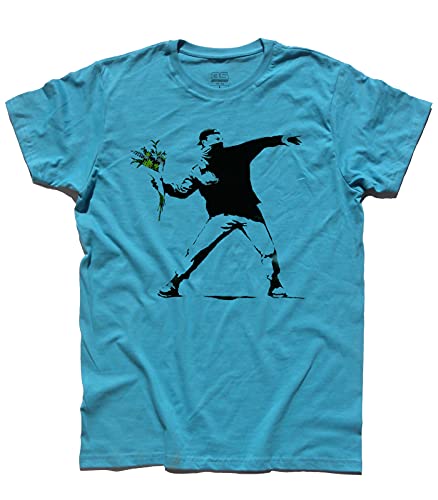 3stylershop T-Shirt Herren Schläger col Blumenstrauß Blumen inspiriert in Banksy - Blau, XL von 3stylershop