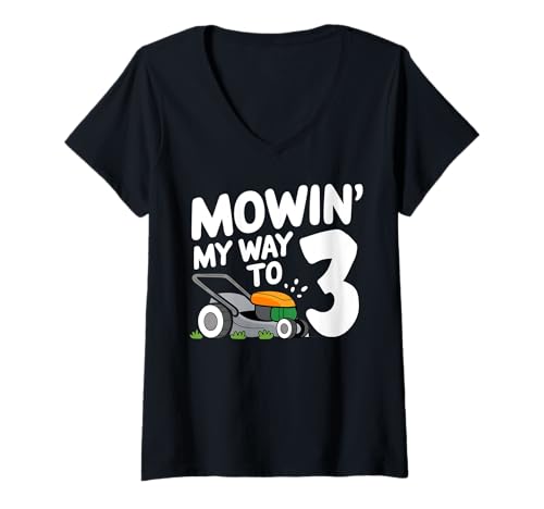 Damen Mowin My Way to 3 Dreijähriger Junge T-Shirt mit V-Ausschnitt Damen Mowin My Way to 3 Dreijähriger Junge T-Shirt mit V-Ausschnitt von 3yr old kid Mowin My Way to Three
