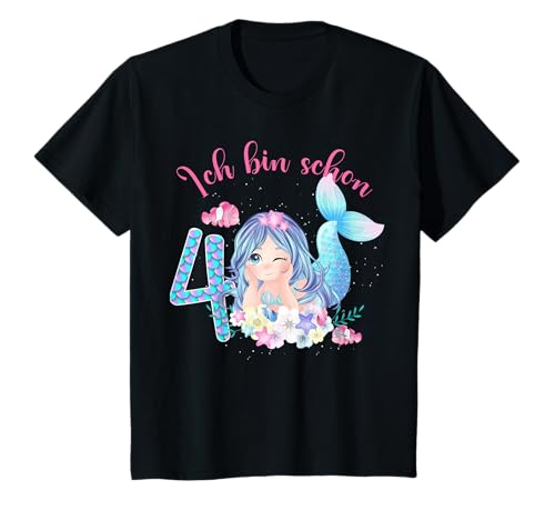 Kinder Meerjungfrau 4 Geburtstag Mädchen Geburtstagsshirt 4 Jahre T-Shirt von 4 Geburtstag Süße Meerjungfrau Geschenk Mädchen