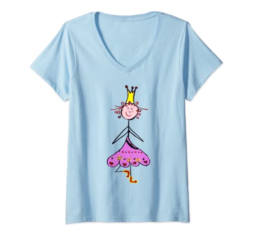 Damen Süße Yoga Prinzessin mit Krone Motiv für Mädchen + Frauen T-Shirt mit V-Ausschnitt von 4 Girls Only