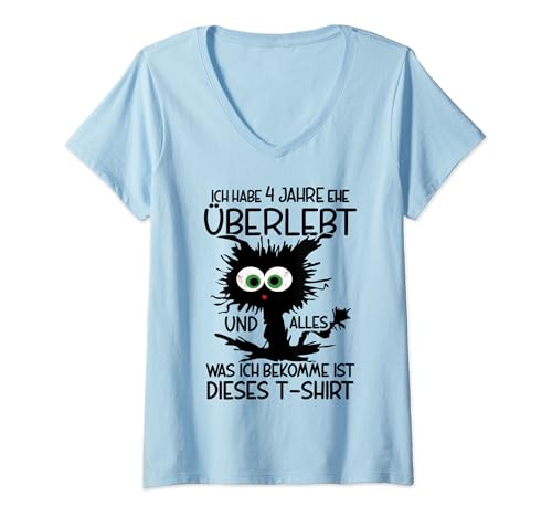 Damen Seidene Hochzeit Seidenhochzeit 4. Hochzeitstag T-Shirt mit V-Ausschnitt von 4 Hochzeitstag Lederhochzeit Ehefrau