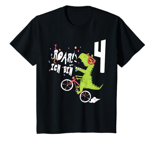 Kinder Geburtstag 4 Jahre Dinosaurier Fahrrad Jungen Mädchen T-Shirt von 4 Jahre Geburtstag Dinosaurier Fahrrad Shirt