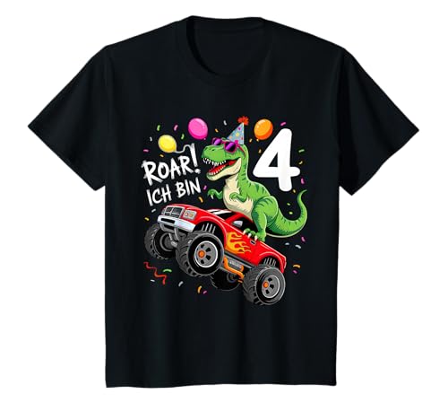 Kinder Geburtstag 4 Jahre Dinosaurier Monster Truck Jungen Mädchen T-Shirt Kinder Geburtstag 4 Jahre Dinosaurier Monster Truck Jungen Mädchen T-Shirt von 4 Jahre Geburtstag Dinosaurier Monster Truck