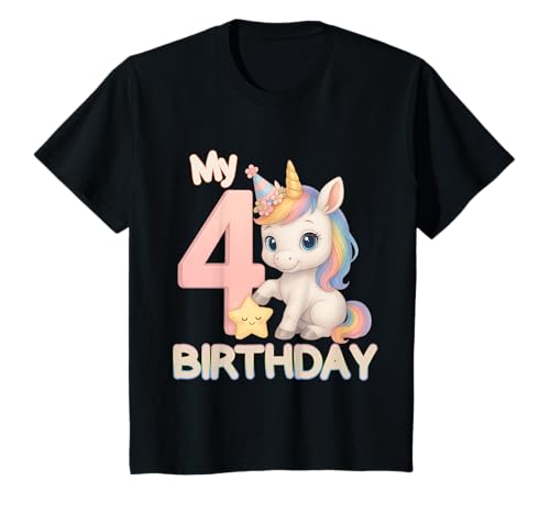 Kinder Einhorn Geburtstags Feier für Mädchen Girls zum 4 Geburtstag T-Shirt von 4 Jahre Mädchen Einhorn Geburtstagsgeschenk Girl