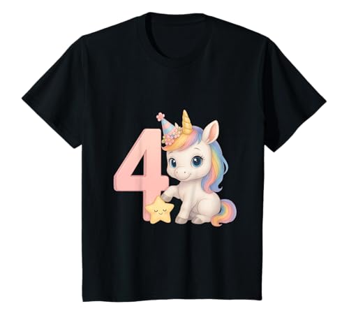 Kinder Mädchen Girls zum 4 Geburtstag Einhorn T-Shirt von 4 Jahre Mädchen Einhorn Geburtstagsgeschenk Girl