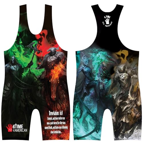 4 Time All American Sublimiertes Wrestling-Unterhemd, 4 Reiter, M 121-155 lbs. von 4 Time All American