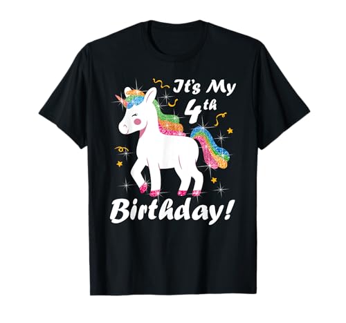 Girls Its My Birthday Shirt Girl Unicorn 4 Year Old 4th Bday T-Shirt von 4 Year Old Kid Girl Unicorn Birthday T Shirt Girls