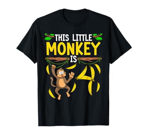 Affe Geburtstag Shirt 4. Affe Thema Party Kinder T-Shirt von 4 Year Old Monkey Birthday Party For Boys Girls