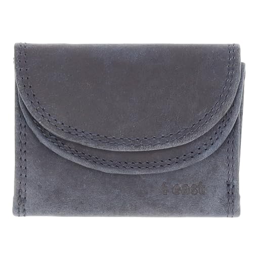 Kleine Geldbörse Damen & Herren, Echtes Leder, RFID, 2 Kartenhalter, Münzfach & Schein Fach - 9x7x2cm, Navy Umschlag Geldbörse mit Doppelklappe, Navy, 9x7x2cm, Casual von 4 east