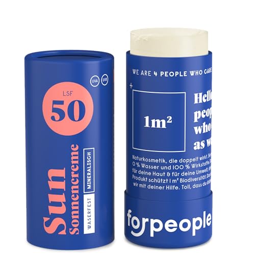 forpeople BIO Sonnencreme Stick LSF 50 · Wasserfeste Surf Sunscreen mit Zink · Mineralischer UV Filter · Für Kinder & Erwachsene · 100% natürlich · 40g von 4 people who care