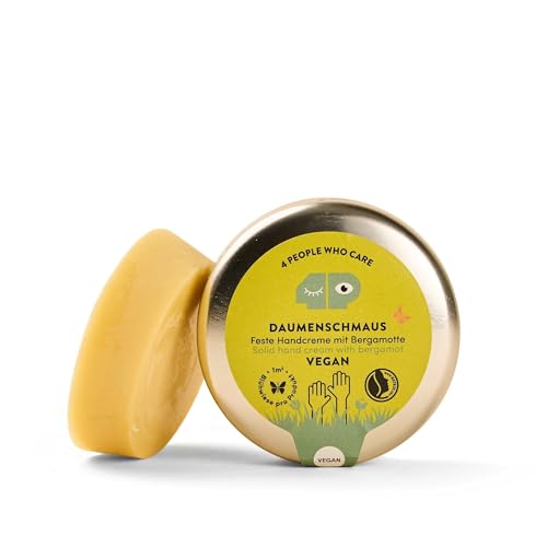 4peoplewhocare Handcreme Vegan - Veganer Daumenschmaus, Feste Handcreme für trockene und rissige Hände, Shea Butter, Candelillawachs, Olivenöl, Bergamotte, Naturkosmetik (30g - Dose) von 4 people who care