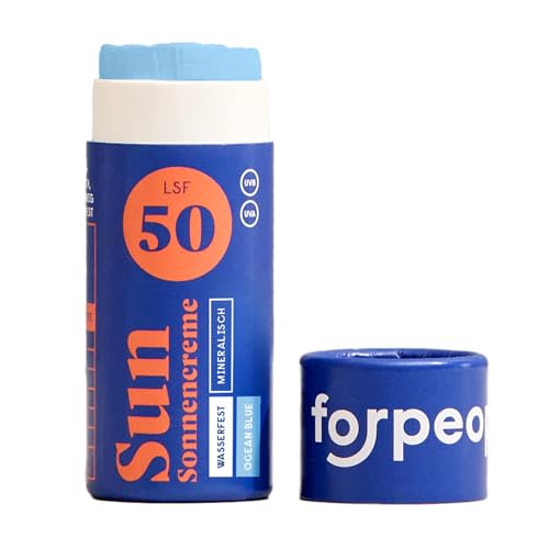 forpeople BIO Sonnencreme Stick LSF 50 · Wasserfeste Surf Sunscreen mit Zink · Mineralischer UV Filter · Für Kinder & Erwachsene · 100% natürlich · Farbe: Blau von 4 people who care