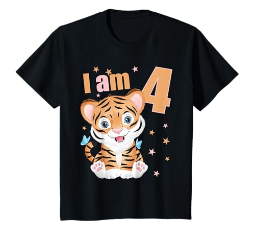 4 Jahre alt 4 Geburtstag Outfit Junge Mädchen Tiger T-Shirt von 4 years old 4th birthday Outfit Tiger