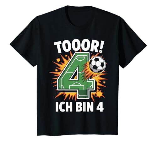Kinder Toor Ich Bin 4 4.Geburtstag Fußball Junge 4 Jahre Cooles T-Shirt von 4. Geburtstag Junge Fußball Geschenkidee Tshirts