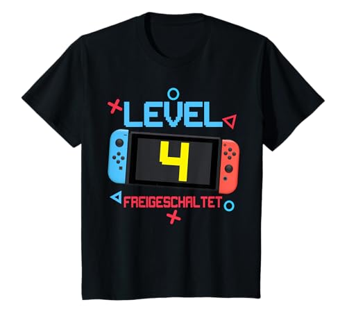 Kinder 4th Birthday Boy 4 Years Old Level 4 Freigeschaltet T-Shirt von 4. Geburtstag Mädchen 4. Geburtstag Deko Junge