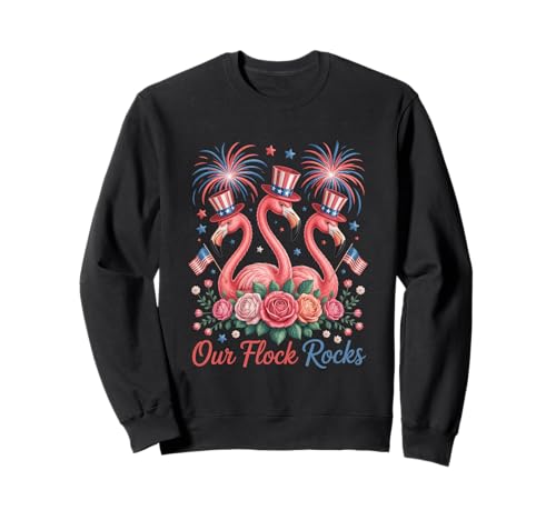 Unser Flock rockt patriotisches Flamingo für Männer, Frauen Sweatshirt von 4. Juli Hemd für den Sommer