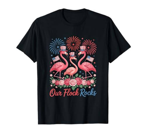 Unsere Flock rockt patriotisches Flamingo für Männer T-Shirt Unsere Flock rockt patriotisches Flamingo für Männer T-Shirt von 4. Juli Hemd für den Sommer