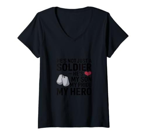 Damen 4. Juli Er Ist Mein Sohn Mein Stolz Held T-Shirt mit V-Ausschnitt Damen 4. Juli Er Ist Mein Sohn Mein Stolz Held T-Shirt mit V-Ausschnitt von 4. Juli Soldat Mein Stolz Held Ehre