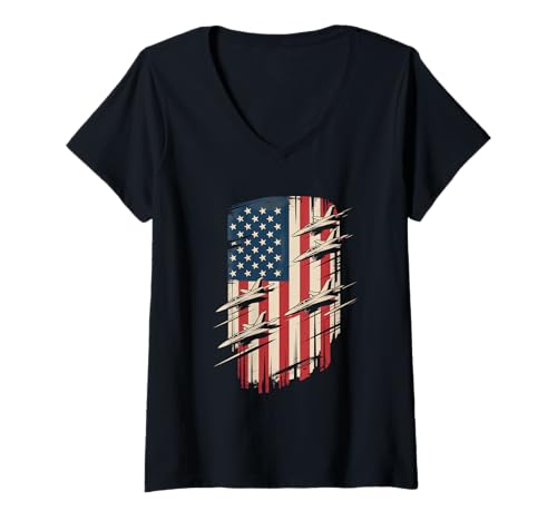 Damen 4. Juli Väter Red White & Nap Bär T-Shirt mit V-Ausschnitt von 4. Juli Väter Feier Gemütlich Bären