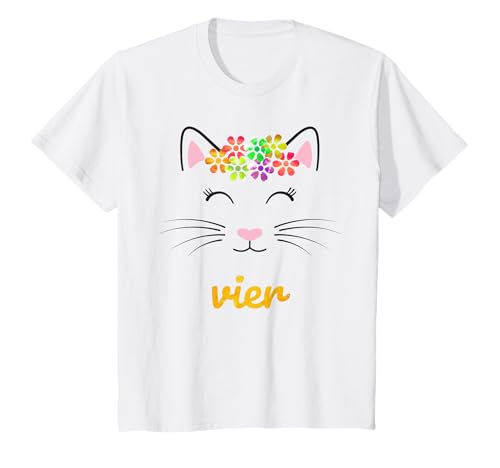 Geburtstag 4. Vier Katze Kätzchen Mädchen 4 Jahre Geschenk T-Shirt Geburtstag 4. Vier Katze Kätzchen Mädchen 4 Jahre Geschenk T-Shirt von 4.Kindergeburtstag & Katze mit Blumen Geschenkidee