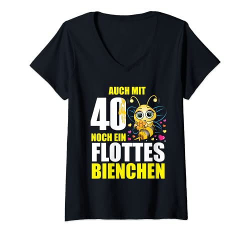 Damen 40 Jahre Flottes Bienchen 40. Geburtstag 40. Ehrentag T-Shirt mit V-Ausschnitt Damen 40 Jahre Flottes Bienchen 40. Geburtstag 40. Ehrentag T-Shirt mit V-Ausschnitt von 40 Geburtstag Frauen Geschenk lustig Biene Imker