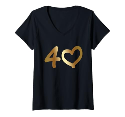 Damen 40. Geburtstag 40 Jahre Jubiläum Rubinhochzeit Herz T-Shirt mit V-Ausschnitt Damen 40. Geburtstag 40 Jahre Jubiläum Rubinhochzeit Herz T-Shirt mit V-Ausschnitt von 40 Jahre Geburtstag Vierzig Herz Design