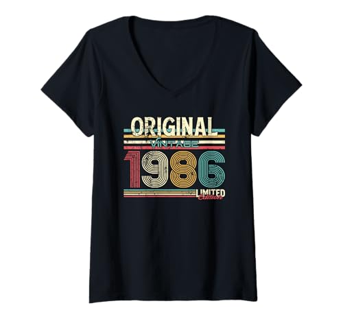 Damen 40. Geburtstag Mann Frau 40 Jahre Vintage 1986 Deko Lustig T-Shirt mit V-Ausschnitt von 40 Jahre Mann Frau Damen Herren Geburtstag