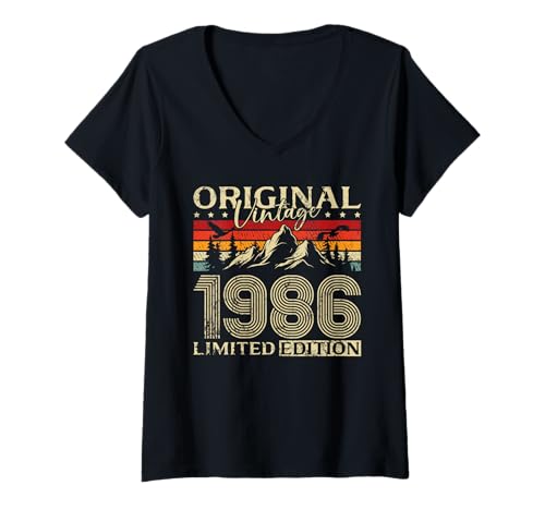 Damen 40. Geburtstag Mann Frau 40 Jahre Vintage 1986 Deko Lustig T-Shirt mit V-Ausschnitt von 40 Jahre Mann Frau Damen Herren Geburtstag