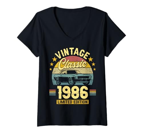 Damen Vintage 40 Jahre Jahrgang 1986 Auto Geburtstag Männer T-Shirt mit V-Ausschnitt von 40 Jahre Mann Geburtstag Jahrgang 1986 Ideen