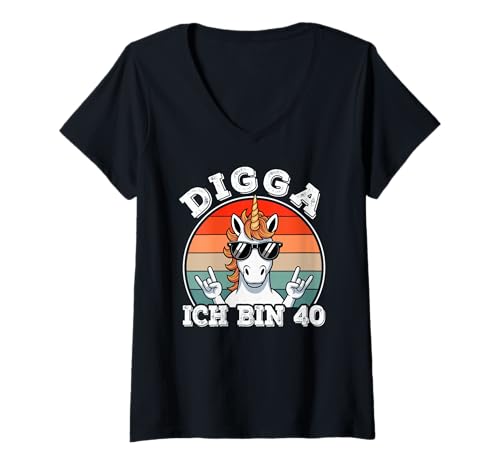 Damen 40. Geburtstag Mann Herren lustig, Digga ich Bin 40 | 40er T-Shirt mit V-Ausschnitt von 40 Jahre alt - 40ter Geburtstag Geschenk m/w