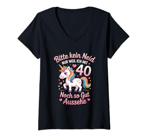 Damen Bitte Kein Neid Nur Weil Ich Mit 40 Gut Aussehe T-Shirt mit V-Ausschnitt Damen Bitte Kein Neid Nur Weil Ich Mit 40 Gut Aussehe T-Shirt mit V-Ausschnitt von 40. Geburtstag 40 Jahre Alt Feier