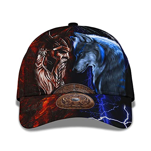 403 Damen Herren Baseballkappe Verstellbar Snapback Kappe Leicht Mode Atmungsaktiv Trucker Kappe 3D-Druck Wikinger Und Wolf von 403