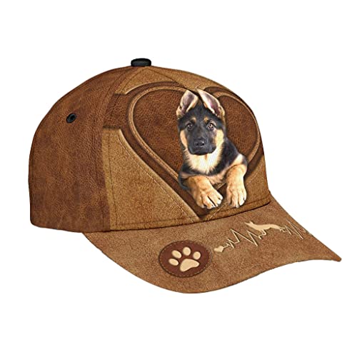 408 Damen Herren Baseballkappe Deutscher Schäferhund Herzschlag Ledermuster Braun Baseball Cap Atmungsaktiv Baseball Kappe Mütze Verstellbar Snapback Kappe Für Laufen Golf Reisen von 408