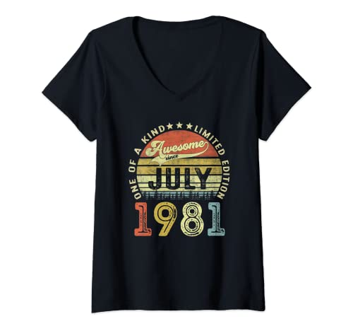 Damen Juli 1981 Lustige Geschenke 41. Geburtstag Männer Frauen T-Shirt mit V-Ausschnitt von 41. Geburtstag Mann Frau Geschenke Juli 1981