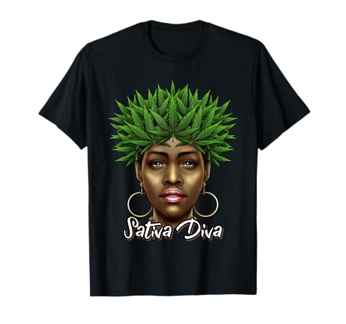 420 Black Queen Weed Pot Leaf Black Woman Sativa Diva T-Shirt von 420 Funny Weed Marijuana Apparel