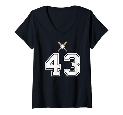 Damen 43 Nummer Baseball Style Vintage Weiß T-Shirt mit V-Ausschnitt Damen 43 Nummer Baseball Style Vintage Weiß T-Shirt mit V-Ausschnitt von 43 Nummer Baseball Style Weiß