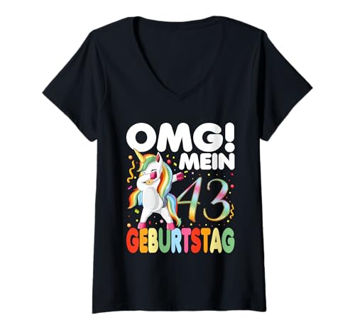 Damen 43. Geburtstag Mädchen 43-Jahre 43 Jahre Einhorn Geschenk T-Shirt mit V-Ausschnitt Damen 43. Geburtstag Mädchen 43-Jahre 43 Jahre Einhorn Geschenk T-Shirt mit V-Ausschnitt von 43. Geburtstagsfeier-Outfit