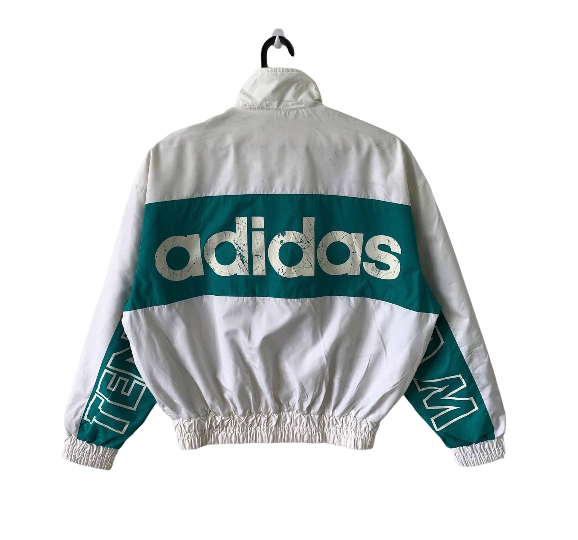 Vintage 90Er Jahre Tennis Adidas Team Big Spell Out Logo Jacke Verwendet Größe Auf Tag M Fit S von 43VintageArt