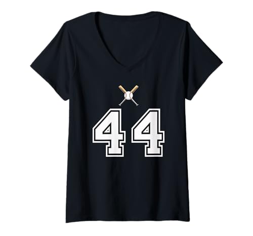 Damen 44 Nummer Baseball Style Vintage Weiß T-Shirt mit V-Ausschnitt Damen 44 Nummer Baseball Style Vintage Weiß T-Shirt mit V-Ausschnitt von 44 Nummer Baseball Style Weiß