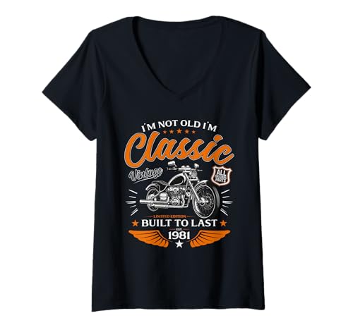 Damen 44. Geburtstag Mann Geschenk Motorrad Motorradfahrer 1981 T-Shirt mit V-Ausschnitt Damen 44. Geburtstag Mann Geschenk Motorrad Motorradfahrer 1981 T-Shirt mit V-Ausschnitt von 44. GEBURTSTAG BIKER 1981 VINTAGE 44 JAHRE DEKO
