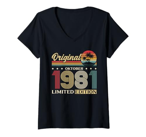 Damen 44. Geburtstag Mann Geschenk Original Oktober 1981 T-Shirt mit V-Ausschnitt Damen 44. Geburtstag Mann Geschenk Original Oktober 1981 T-Shirt mit V-Ausschnitt von 44. Geburtstag Geschenk Original Oktober 1981