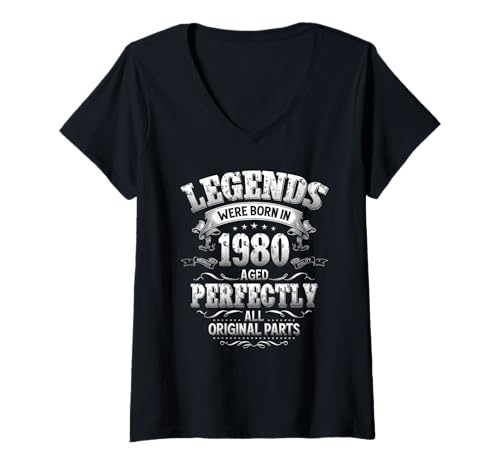 Damen 45. Geburtstag Mann Frau 45 Jahre Vintage 1980 Deko Lustig T-Shirt mit V-Ausschnitt von 45 Jahre Mann Frau Damen Herren Geburtstag
