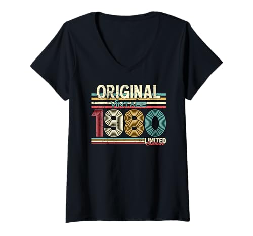 Damen 45. Geburtstag Mann Frau 45 Jahre Vintage 1980 Deko Lustig T-Shirt mit V-Ausschnitt von 45 Jahre Mann Frau Damen Herren Geburtstag