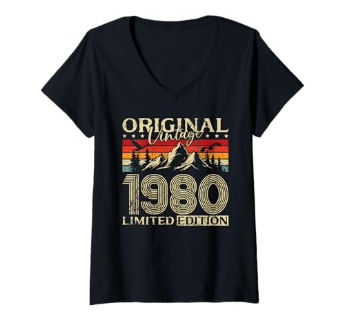 Damen 45. Geburtstag Mann Frau 45 Jahre Vintage 1980 Deko Lustig T-Shirt mit V-Ausschnitt von 45 Jahre Mann Frau Damen Herren Geburtstag