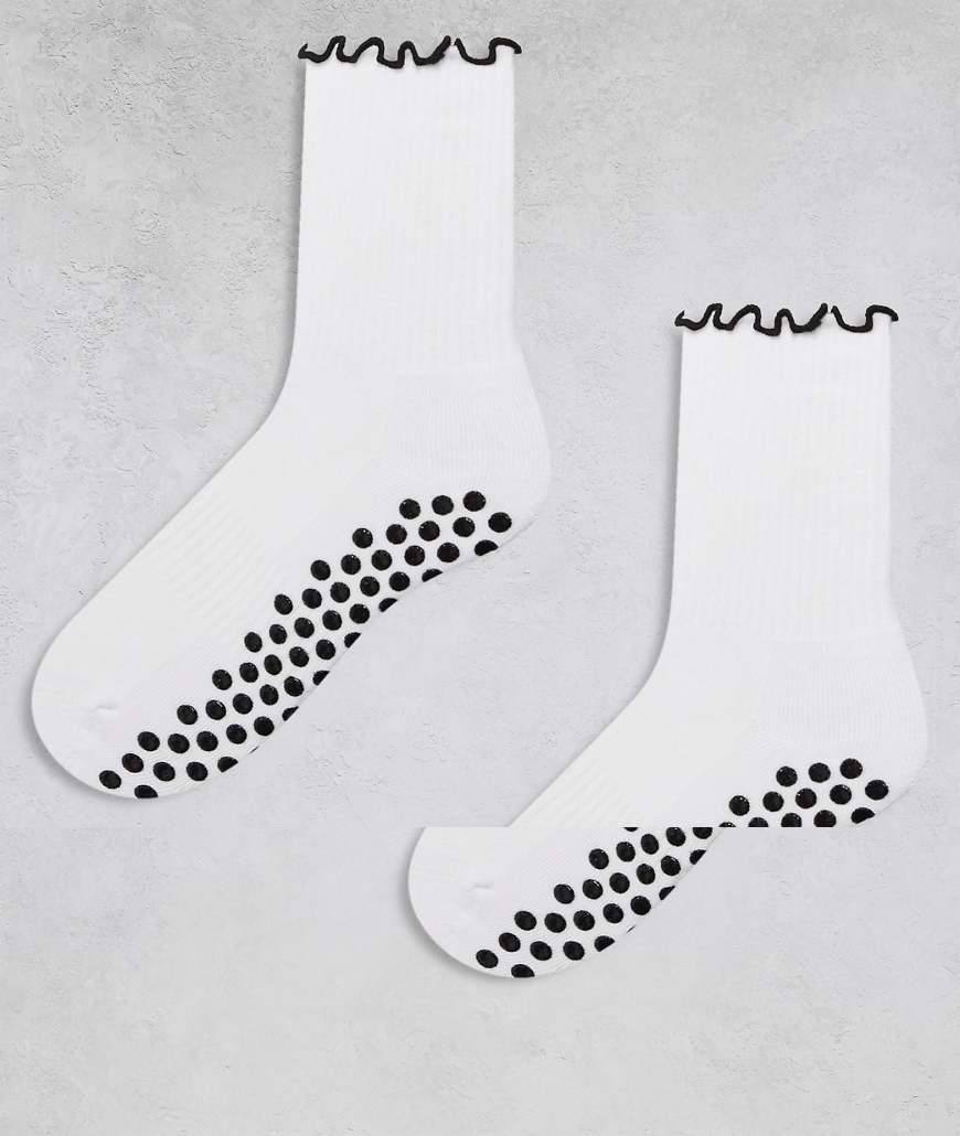 4505 - 2er-Pack rutschfeste Pilates-Crew-Socken in Schwarz mit Kräuselsaum von 4505